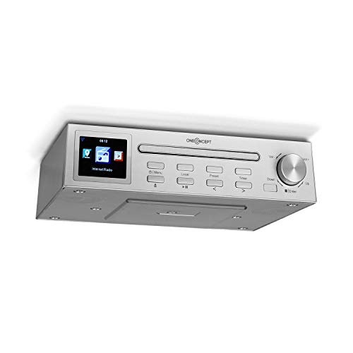 oneConcept Streamo Chef Küchenradio, Unterbau-Radio, CD-Player, Bluetooth, Internetradio: über 14.000 Radiostationen, 2,4" HCC Display, WiFi, App Control, Sleeptimer, Weckfunktion, Silber