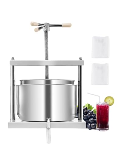 VEVOR Obstweinpresse Entsafter Obstmühle (12 L) mit 2 Edelstahlfässer, manueller Entsafter Apfelweinpresse Apfelpresse Traubenpresse Olivenölpresse Saftpresse mit dreieckigem Griff für die Küche