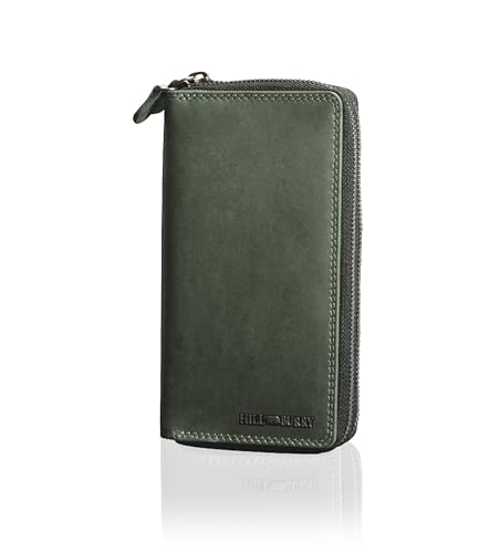 Hill Burry Geldbörse für Kellner - Unisex | Echtes Leder | Robuste Verarbeitung und hervorragendes Handling | Professionelles Portemonnaie für Kellner | Viele Fächer (Black) (Grau)