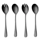 MOAZIFI 4 Pcs Salatbesteck, Salatbesteck Schwarz, Salatbesteck Edelstahl, Salatlöffel, Salat Besteck, Servierlöffel, Salatbesteck Set, Vorlegebesteck, Glänzend, Spülmaschinengeeignet