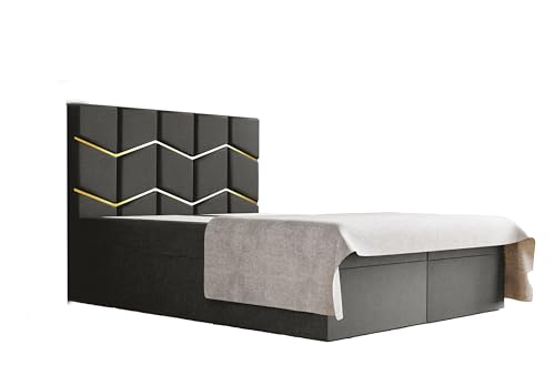 Schlafzimmer-Polsterbett FOREST 160x200x133 cm Mit Stauraum, Mit Hochwertigem Monolit-Polsterstoff, Komfortabler Schlafhöhe 50 cm Und Elegantem Kopfteil, Gasdruckfedern Und Inklusive Topper