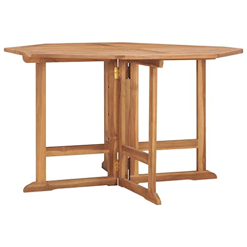 Oktagon Balkontisch Gartentisch Beistelltisch mit Schirmloch Holz Tisch für Terrasse Balkon, witterungsbeständig, Lamellen Design, Klappbar Ø110x75 cm Massivholz Teak