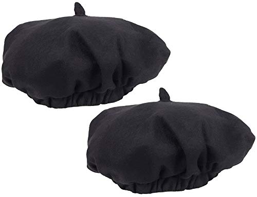 com-four® 2x Baskenmütze schwarz, für Alltag, Karneval, Fasching, Halloween & Motto-Partys, Béret in Einheitsgröße, tolles Modeaccessoire oder Kostüm