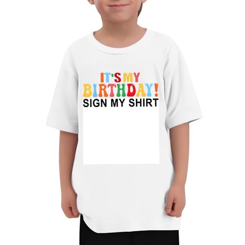 Jungen Kinder T-Shirt Geburtstagsshirt Kurzarm Rundhals mit It's My Birthday Sign My Shirt Aufdruck Party Top Baumwolle Bequem Lässig Unterschriften Oberteile für Feier Spaß