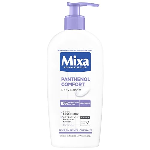 Mixa Panthenol Body Lotion, juckreizlindernder und beruhigender Balsam, mit Panthenol und pflanzlichem Glycerin, für empfindliche, sensible Haut, mildert Juckreiz Mixa Panthenol Comfort, 250 ml