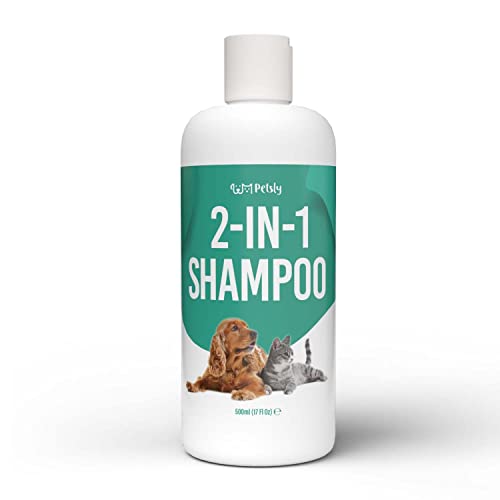 PETSLY 2-in-1 Hundeshampoo & Katzenshampoo mit Conditioner + Aloe Vera [500ml] - Reinigende Katzen & Hunde Shampoo Fellpflege für kuschelig weiches Haustierfell, Hundeschammpo, Hundeshampoo sensitiv