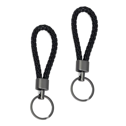 2 Stück Schlüsselanhänger Auto,Braided Leather Key Fob Lanyard,Autoschlüsselanhänger,Leder Auto Schlüsselanhänger,Geflochten Schlüsselhalter,Kurz Keychain,Anhänger für Car/Motorcycle/House Keys(Black)