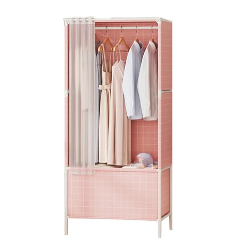 Tragbarer Kleiderschrank mit robustem Kleiderständer, Vliesstoff für Garderobe und Schlafzimmer, Kleidungsgeschäft, Aufbewahrungslösung (Rosa)