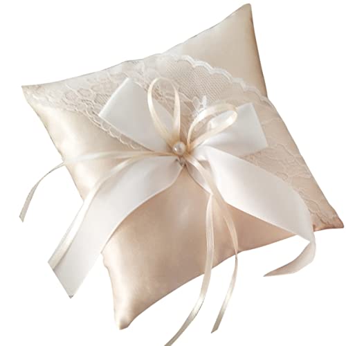 MOBUTOFU Hochzeit Ringkissen Mit Perlen Und Satinband Elegantes Kissen Für Verlobungs Und Trauungszeremonie Champagnerfarbe Für Brautjungfern Und Hochzeitsfeier
