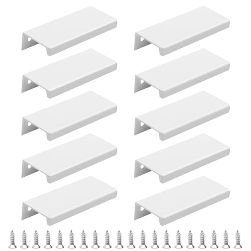 FL HUA 10 Stück Verdeckter Möbelgriffe mit Schrauben, Aluminium Schubladengriffe Weiß, 80mm Moderne Griffe for Garderobe Kücheng Schrank Schublade