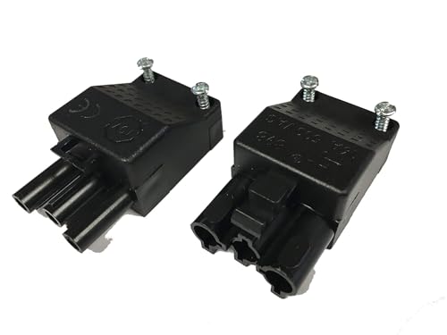 Steckverbindung (Stecker und Gegenstück/Anschluß) für steckbare Gebäudeinstallation, StuBu-3P-SW, 3-polig, unmontiert, inkl. Zugentlastung und Verriegelung