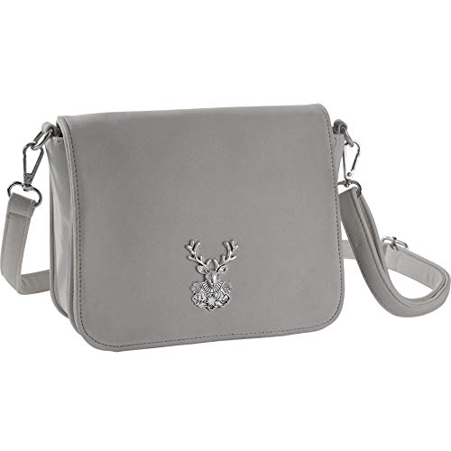 dressforfun 900653 Damen Trachten Handtasche Heimatliebe, Schicke Trachtenhandtasche in Wildlederoptik (Grau | Nr. 303279)