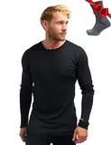 100% Merino Unterwäsche Herren - Merino Langarmshirt Herren Atmungsaktiv Und Feuchtigkeitsableitend Mittel + Wollsocken (X-Large, Charcoal Gray 250)