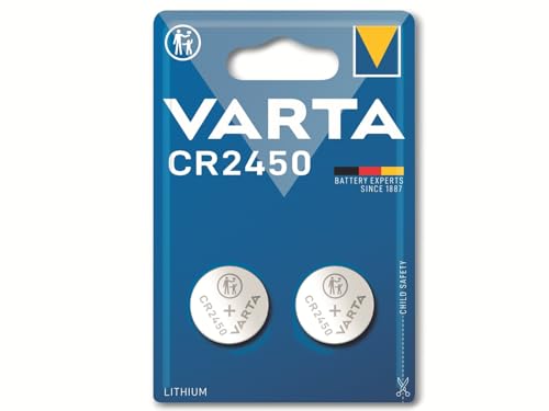 VARTA Batterien Knopfzelle CR2450, 2 Stück, Power on Demand, Lithium Coin, 3V, kindersichere Verpackung, für elektronische Kleingeräte - Autoschlüssel, Fernbedienungen, Waagen