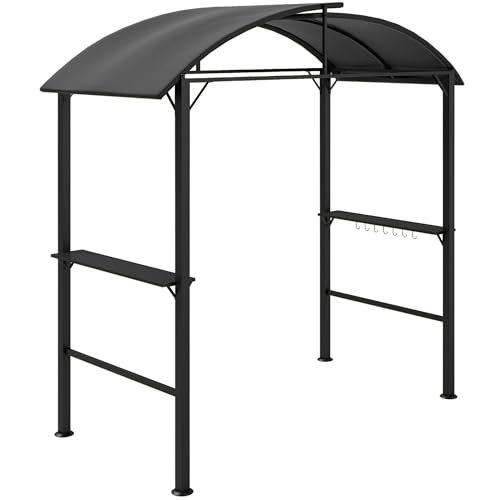 Outsunny Grillpavillon 233 x 110 x 235 cm Winddicht Gartenpavillon mit Doppeldach,Regalen, Gartenlauben mit UV-Schutz, BBQ Pavillon aus Stahl, Gartenzelt Grillzelt für Party BBQ, Dunkelgrau