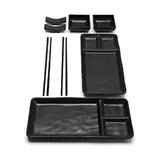 Goliber 8-teiliges japanisches Sushi-Set – Enthält 2 einzelne Sushi-Teller (19 x 14 cm), 2 Saucenschälchen, 2 Paar Essstäbchen, 2 Stäbchenhalter – Hergestellt aus Melamin (Schwarz)