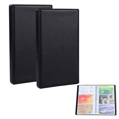 Visitenkartenbuch, Visitenkartenmappe, Visitenkarten Ringbuch, Visitenkarten Album, für Kundenkarten, Plastikkarten und Kreditkarten, für 300 Karten, 185mm x 108mm, Schwarz, 2 Stück