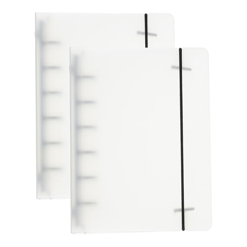 PATIKIL A7 Binder Cover, 2 Stk. PP 6 Ring Round Ring Binder Cover mit schwarzer Fixiergürtel Metallverschluss Lose-Blatt-Binder-Schutz Nachfüllbares Notizbuch, Mattwß