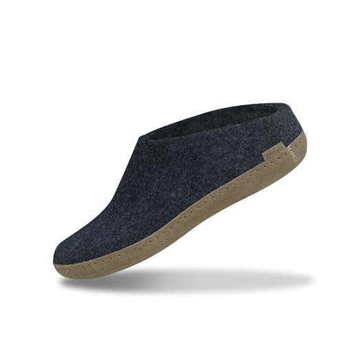 Glerups Hausschuhe Herren und Damen (Größe 39) | Komfortable Filzpantoffeln mit Weicher Sohle aus Leder | Praktische Pantoffeln Damen & Herren | Hausschuh Wolle | Comfortable Slippers Women & Men