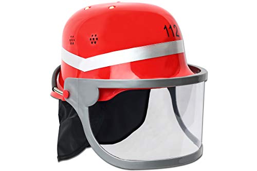 Trendario Feuerwehrhelm Für Kinder und Erwachsene, verstellbar mit Klappvisier & Nackentuch - Deutsche Ausführung in Rot - ideal für Karneval & Mottopartys Kostüm