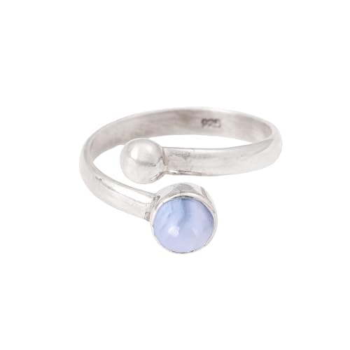 Natürlicher Blue Lace Agate Ring 925 Sterling Silber Verstellbarer Ring Handgemacht runder Edelstein Ring