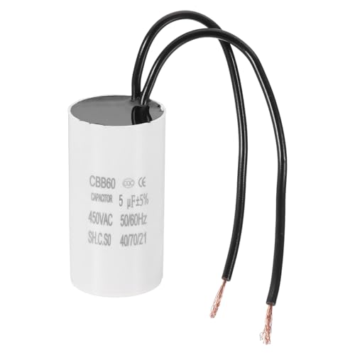 PATIKIL 5uF CBB60 Betriebskondensator Betriebskondensator mit 2 Drähten AC 450V Anlaufmotor mit Frequenz von 50Hz/60Hz Geeignet für Luftkompressoren Pumpen Weiß