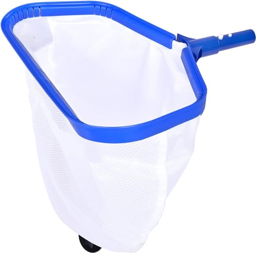 WELDUN Metall Poolkescher Professionell, Bodenkescher mit Aluminiumrahmen, doppelt tiefes Netz zum Reinigen von Schwimmbad, Blau(Keine Stange)