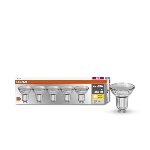 OSRAM Lamps LED Base PAR16 Reflektorlampe, Sockel: GU10, Warm White, 2700 K, 4.3 W, Ersatz für 50-W, Warmweiß 5 Stück (1er Pack)