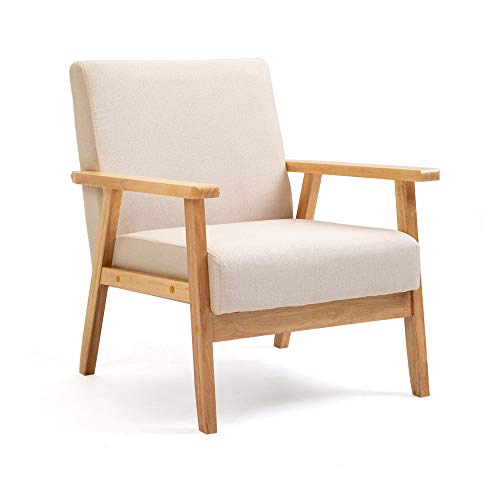 Mingone Sessel Gepolsterter Cocktailsessel Skandinavischer Stil Loungesessel Modern Einzelsofa Massivholz für Wohnzimmer Schlafzimmer Beige,64.5x67x73.5 cm