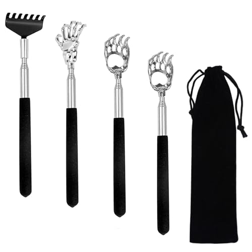 NCZCDZSW 4 Stück Kratzhand Rückenkratzer Teleskop Back Scratcher Edelstahl Ruckenkratzerhand Ausziehbar Bis 67 cm Kratzhand Rückenkratzer Ausziehbar für Rücken und Kopf Kratzen Juckreizlinderung
