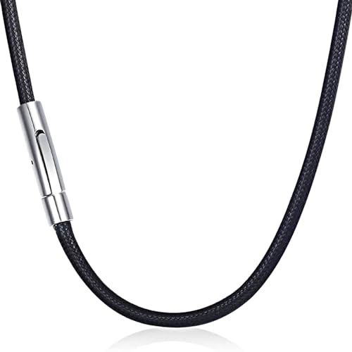 SpetngSake Lederkette mit Verschluss,Schwarz Kautschuk Halsband mit Edelstahl Verschluss,3MM Lederkette Herren und Damen,Kette Herren Leder halskette leder,für Frauen,Männer,Jungen,Mädchen (51cm