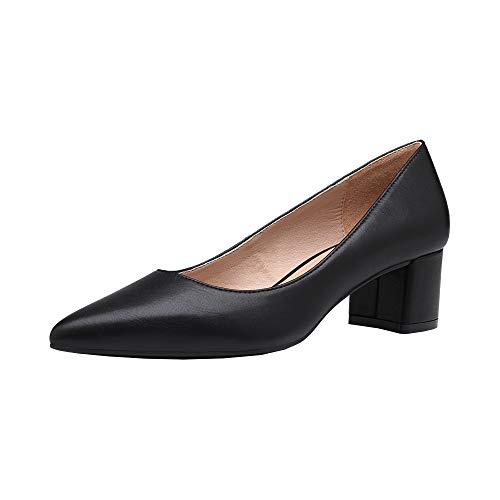 DREAM PAIRS Damen Pumps mit klobigem spitzer Blockabsatz und niedrigem Absatz,Size 39,Schwarz/Pu,DPU212