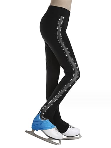 inhzoy Mädchen Eiskunstlauf Leggings Eislaufhose Mit Strasse Un Farbblock Stretch Kinder Sportleggins Turnen Gymnastikhose Tanz Strumpfhose Blau 134-140