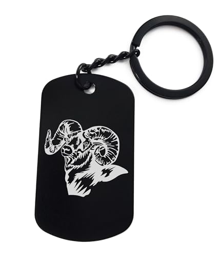 Ram, Schlüsselanhänger, gravierter Stahl, ID-Tag, Pin, Schwarz , One size