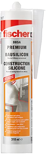 fischer Premium-Bausilikon, geruchsarmes Silikon, wetterfeste Dichtmasse für Innen & Außen, Kartusche für zahlreiche Anwendungen und Baustoffe, Langzeitschutz vor Schimmel, 310 ml, transparent