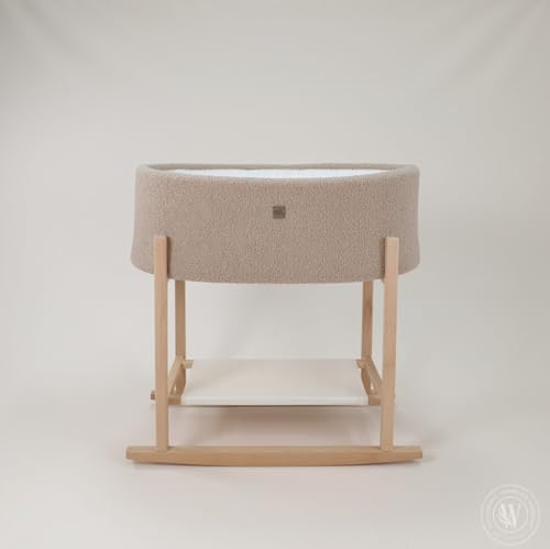 Wiklinopol Stubenwagen Tedi in der Farbe Beige, Bollerwagen mit Matratze, Spannbettlaken, Moseskorb mit Schaukelständer