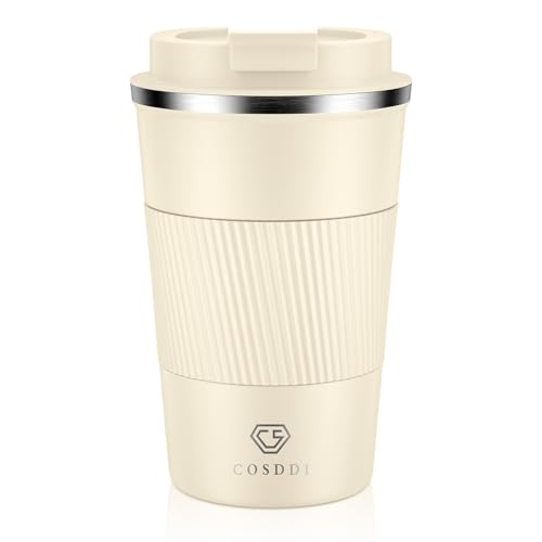 CS COSDDI Thermobecher- Isolierbecher, Edelstahl Travel Mug, 13oz/380ml Vakuum auslaufsicher Reisebecher mit Deckel, Autobecher, doppelwandig isoliert für Kaffee, Wasser und Tee, Kaffee-to-go Becher