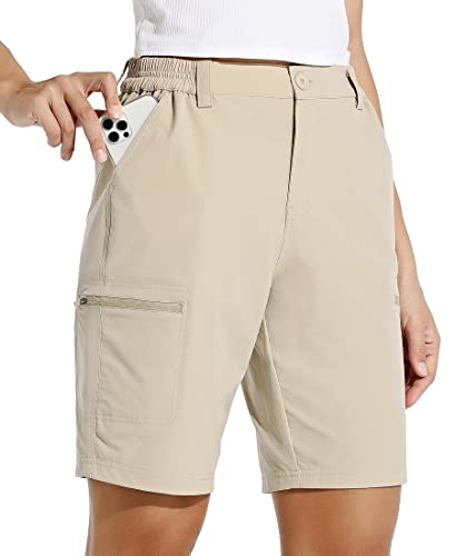 WILLIT Damen 10" Cargoshorts Wanderhose Stretch Golf Aktiv Lang Shorts Schnelltrocken Wander Outdoor Leichte Sommer Reise Shorts Khaki L