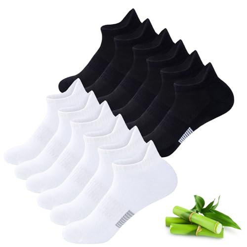 inaWarm Bambus Sneaker Socken Damen 39-42 35-38, 6 Paar Atmungsaktive Sportsocken, Kurze Laufsocken Damen Geschenk mit Geschenkbox 35-38 3x Schwarz | 3x Weiß