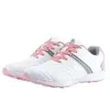 DAMANDO Wasserabweisende Golfschuhe Für Damen Outdoor-Golfschuhe Ohne Spikes Komfort Mode Leder Walking Turnschuhe,Rosa,40 EU