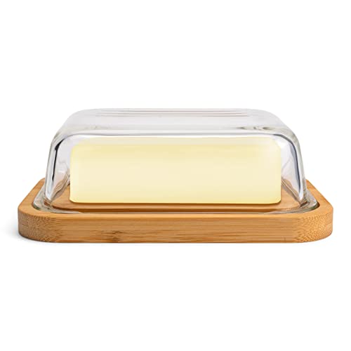 Greenable ® Butterdose - Nachhaltiger Behälter aus Bambus mit Deckel aus Glas - 100% BPA-Frei - Butter Dish - Für 250g Butter - Umweltfreundliche transparente Dose mit Bambusdeckel