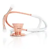 MDF Classic Cardiology - Klassisches Kardiologie-Zweikopf-Stethoskop - mit Bruststück und Kopfteil aus rostfreiem Stahl - Weiß/Roségold (MDF797RG-29)
