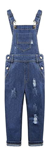 KIDSCOOL SPACE Jeans-Latzhose für Mädchen,little Ripped Big Bib Slim Jeans-Latzhose,Blau,3-4 Jahre