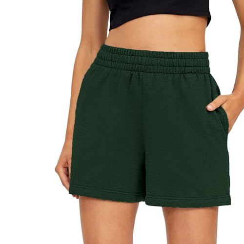 Pro Shorts Leggings Damen mit Kordelzug, bequem, elastisch, hohe Taille, Laufshorts Taschen Herren Cargo Kurz(Grün,L)