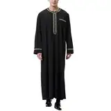 BeerMmay Herren Muslim Druck Kaftan Islamisch Royalty Dubai Robe O-Ausschnitt Lange Ärmel Retro Tuniken Abaya Lose Kandoura,Schwarz,L