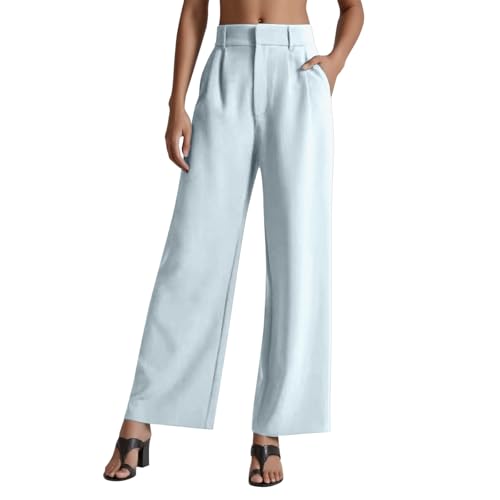 Generisch Damenhose Einfarbig Dünne Hohe Taille Weites Bein Anzughose, Freizeithose Damen Stoffhose Schwarz Hose, Royalblau Hosen Locker Leggings Große Größen