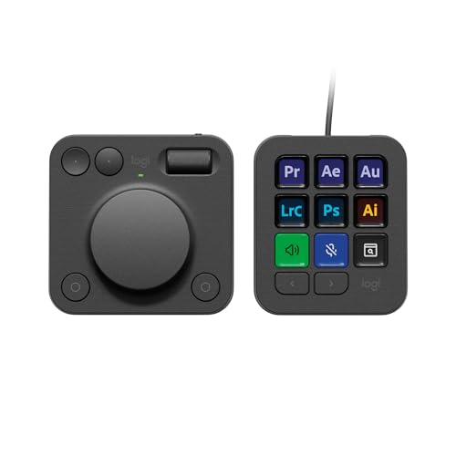 Logitech MX Creative Console, Programmierbares Tastenfeld mit 9 anpassbaren LCD-Tasten und Regler für Grafikdesign, Videobearbeitung, Fotografie, Verwendung mit Adobe, Zoom, Spotify und mehr - Graphit