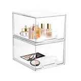 2 Stück Schubladen Organizer,Durchsichtiger Acryl Make up Aufbewahrungs Organizer mit Rutschfeste Matte, Makeup Organizer für Vanity,Küche,Bad,Schlafzimmer