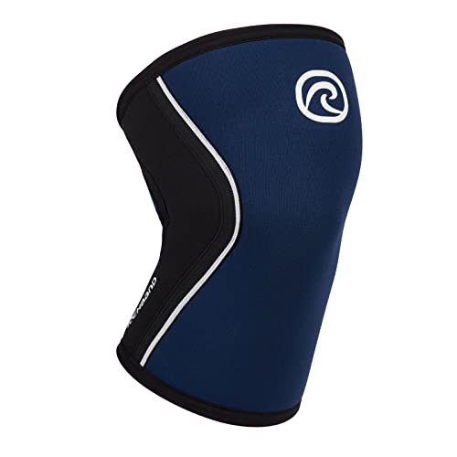 Rehband Kniebandage Kraftsport, Kniestütze für Cross Fit & schweres Training, Knee Sleeve aus 5 mm Neopren, in vielen Farben & Größen, Unisex, Farbe:Navy, Größe:L