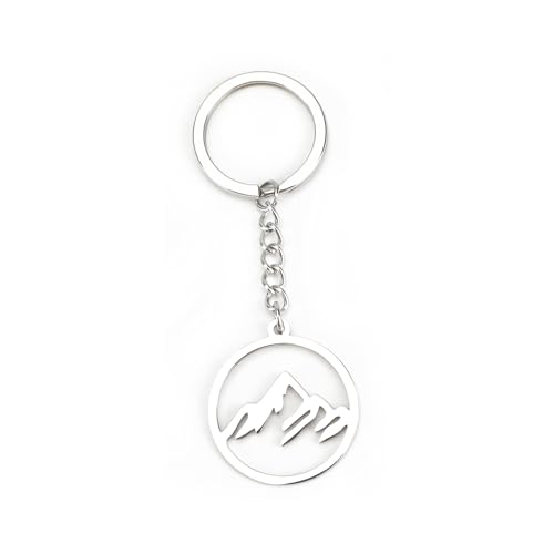 Runder Schlüsselanhänger Aus Metall, Schlichtes Bergdesign, Glücksbringer Für Frauen Und Mädchen, Personalisiertes Geschenk Zur Einschulung Oder Zum Geburtstag